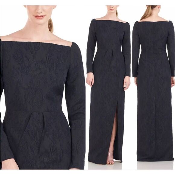 NWT Kay Unger  Jude Jacquard Column Gown in dark navy blue size 12 $378 - Picture 1 of 8